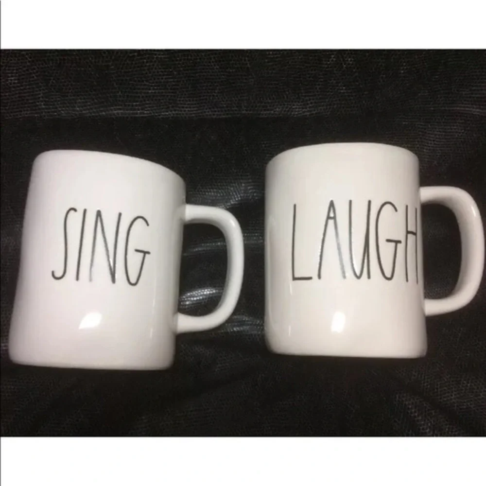 NWOT Rae Dunn SING LAUGH SET Coffee Tea Mug Set